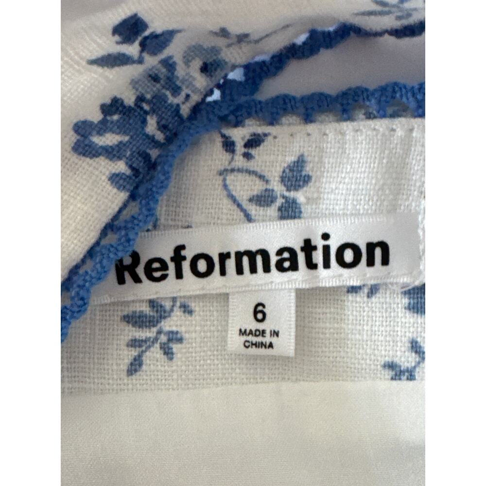 Reformation Eloise Floral Smocked Linen Cottagecore Tank Orlaya White Blue - Picture 8 of 9